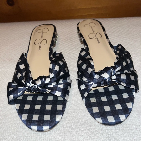 NWOT, Jessica Simpson Blue/White Slip-on Sandals, Size 7.5 Med/38 - Picture 2 of 13